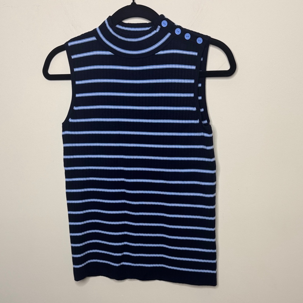 Talbots Black and Blue Striped Tank Top